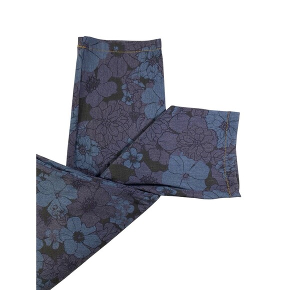 Van Heusen Womens Floral Print Stretch Pants Size 16 Short Blue Black - Picture 2 of 11